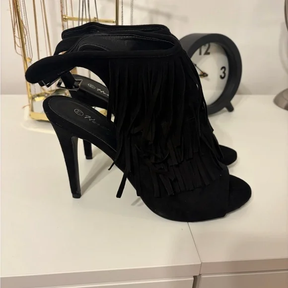 Brand New Black Fringe Heels - Picture 2 of 3